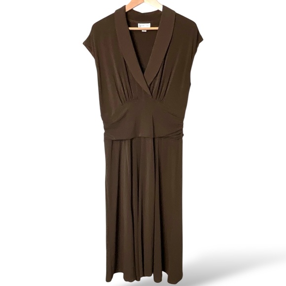 COLDWATER CREEK Slinky Jersey Knit Sleeveless Chocolate Brown Midi Dress Sz 14 - Picture 1 of 10